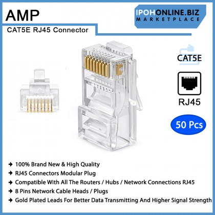AMP CAT5E RJ45 Modular Plug Network Connector - 50 Pcs AMP CAT5E RJ45 Modular Plug Network Connector - 50 Pcs
